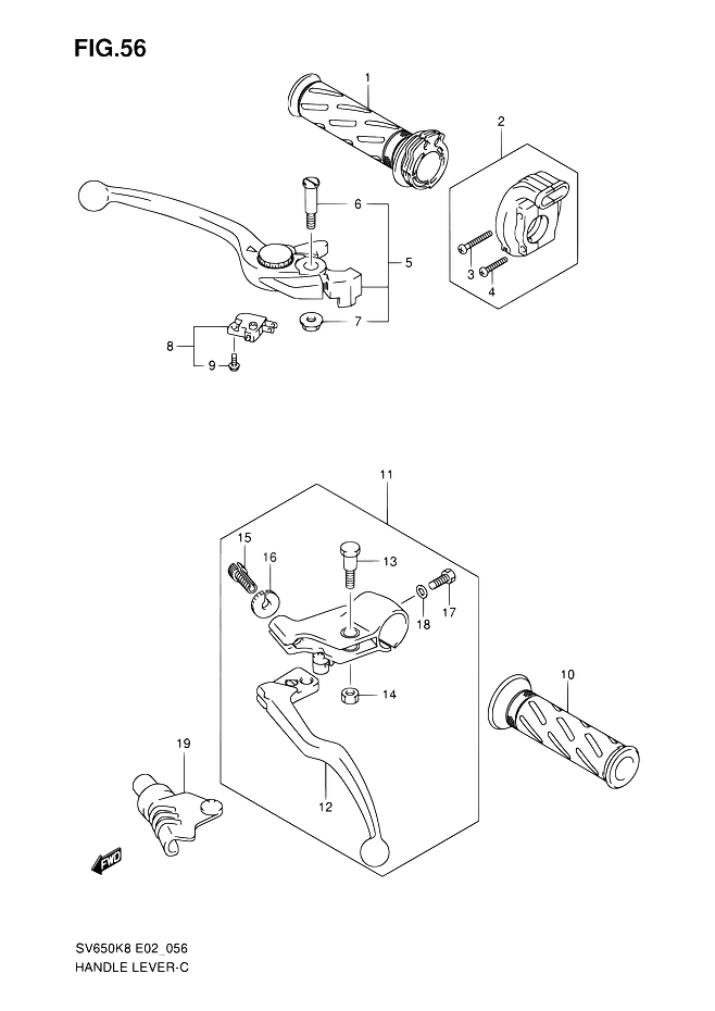 ENSEMBLE LEVIERS POIGNEES POUR SV 650 S ABS 25KWSV650SUAK8 2008