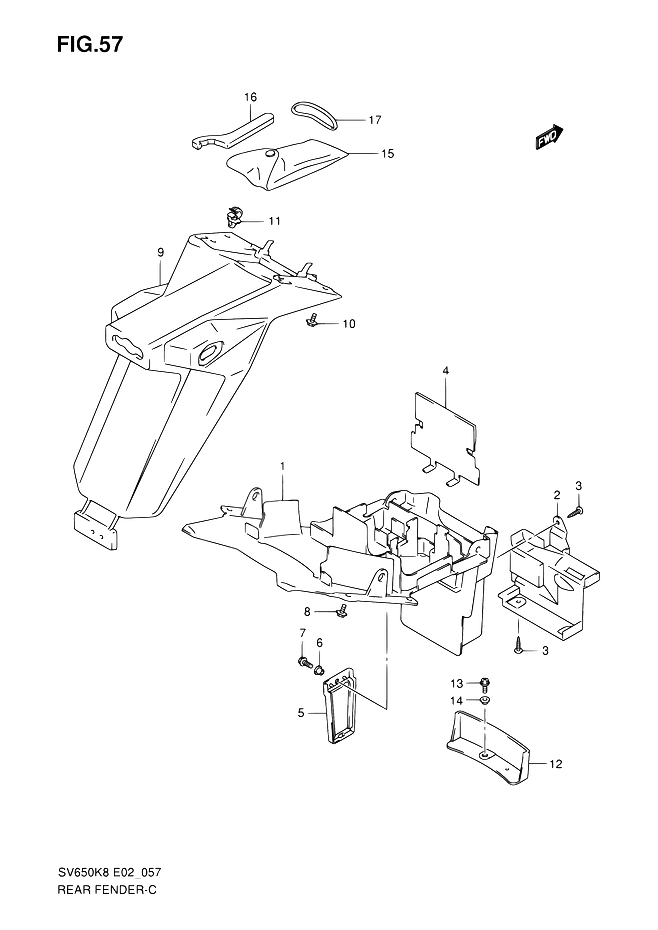 GARDE BOUE ARRIERE POUR SUZUKI SVSV650UK9 2009
