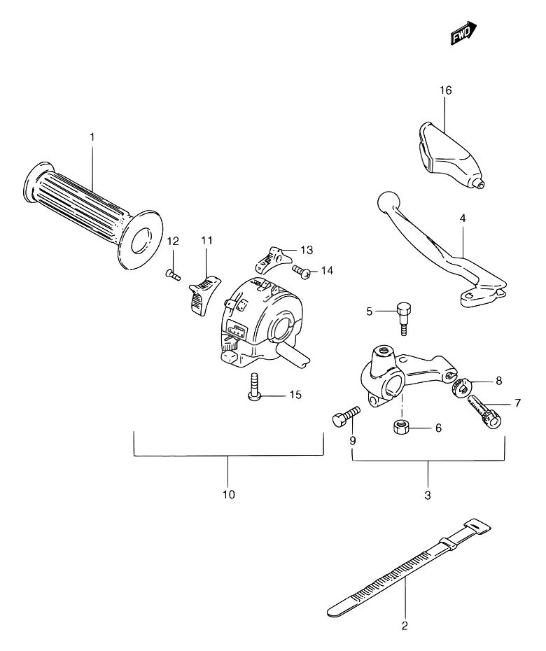 ENSEMBLE LEVIER POIGNEE GAUCHE POUR SUZUKI TSTS185ERCV 1997