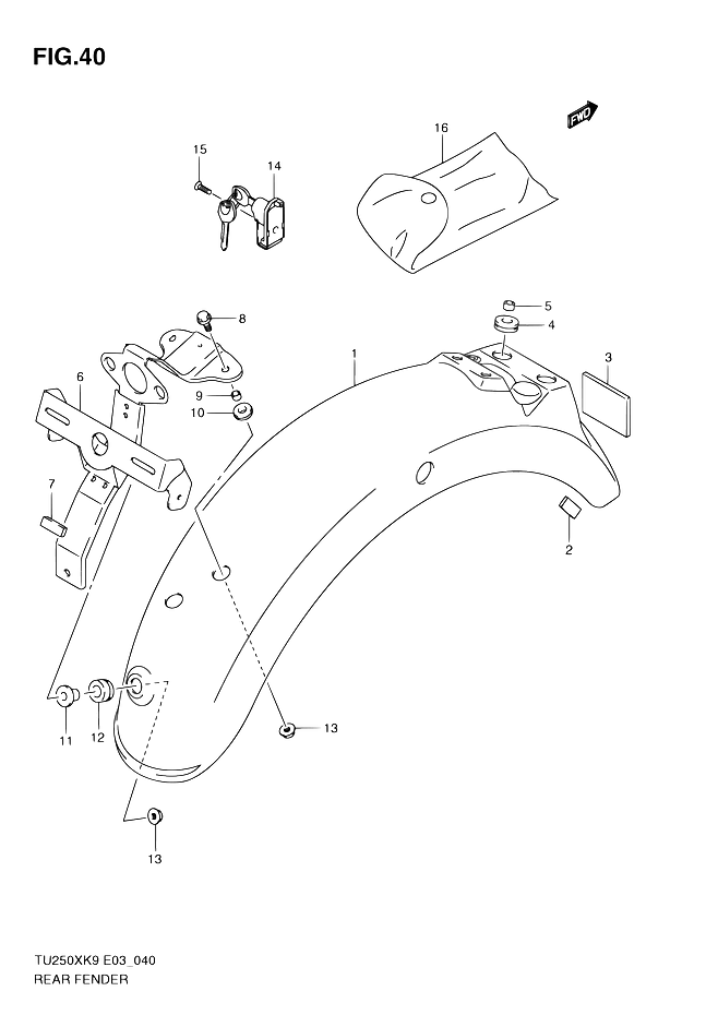 GARDE BOUE ARRIERE POUR SUZUKI TUTU250XL0 2010
