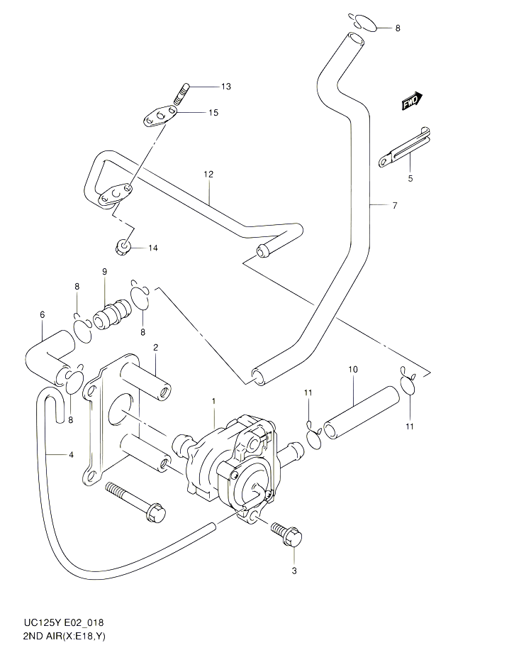 SYSTEME RECYCLAGE GAZ ECHAPPEMENT MODELE X E18MODELE Y  K1 POUR SUZUKI UC 125 2001 POUR SUZUKI UCUC125K1 