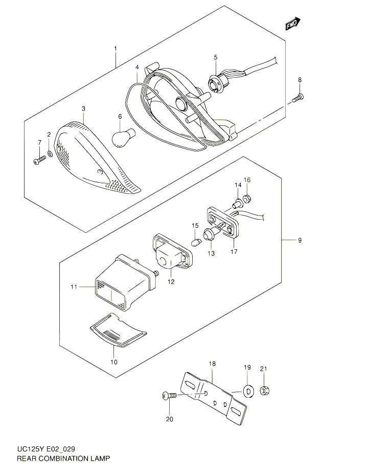 FEU ARRIERE POUR SUZUKI UC 125 2001 POUR SUZUKI UCUC125K1 