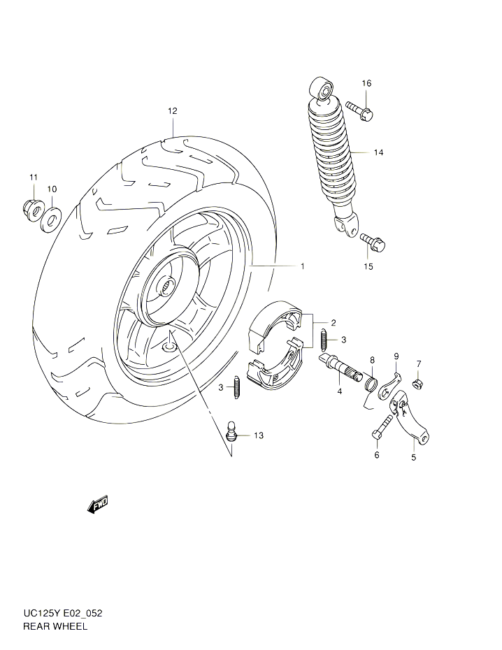 ROUE ARRIERE POUR SUZUKI UC 125 2001 POUR SUZUKI UCUC125K1 