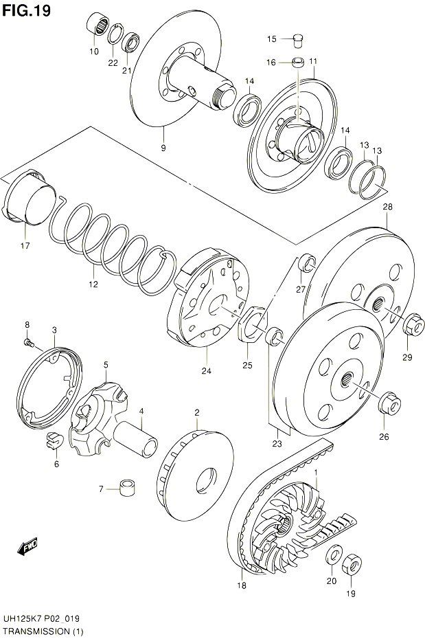 TRANSMISSION 1 POUR SUZUKI BURGMAN 125 2009 POUR SUZUKI BURGMANUH125K9