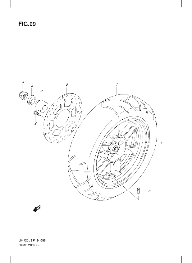 ROUE ARRIERE UH125ZEL3 P19 POUR SUZUKI BURGMAN 125 2012 POUR SUZUKI BURGMANUH125G L3 