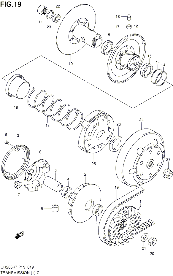 TRANSMISSION 1 POUR SUZUKI BURGMAN 200 2007 POUR SUZUKI BURGMANUH200K7