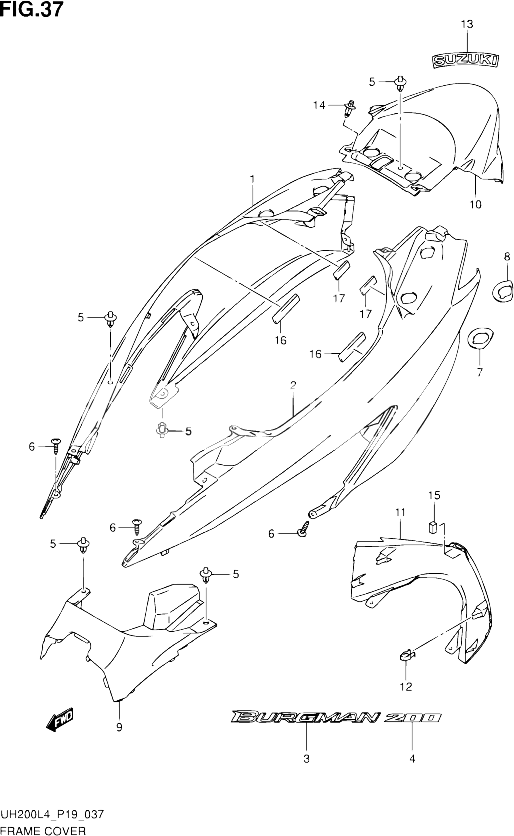 CARENAGES ARRIERE POUR SUZUKI BURGMAN 200 2014 POUR SUZUKI BURGMANUH200 L4 