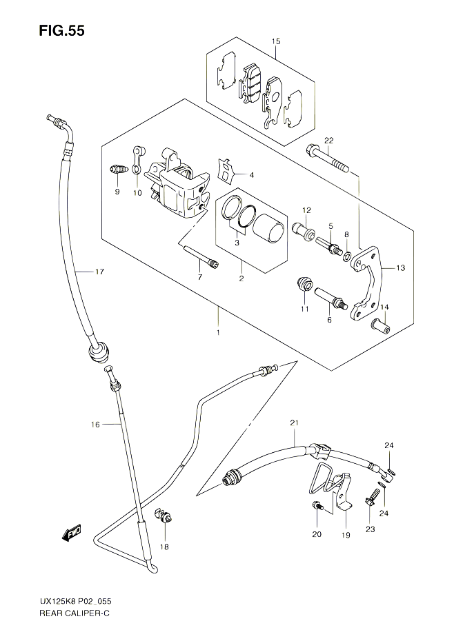 ETRIER DE FREIN ARRIERE POUR SUZUKI SIXTEEN 125 2010 POUR SUZUKI SIXTEENUX125L0