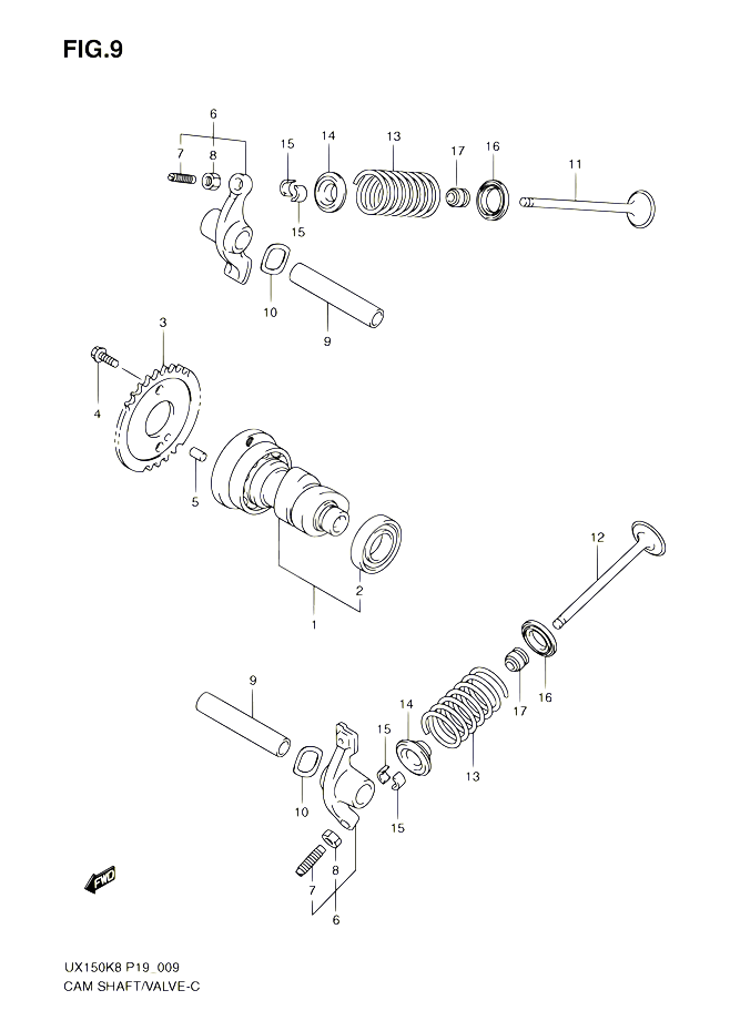 ARBRE A CAMES VALVE POUR SUZUKI SIXTEEN 150 2010 POUR SUZUKI SIXTEENUX150 L0 