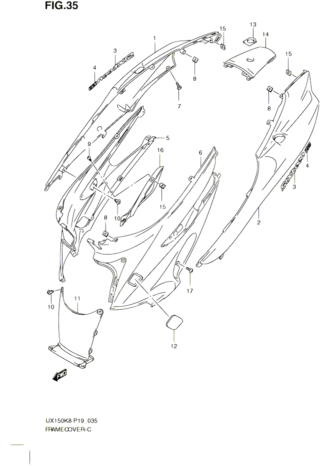 CARENAGES ARRIERE POUR SUZUKI SIXTEEN 150 2010 POUR SUZUKI SIXTEENUX150 L0 