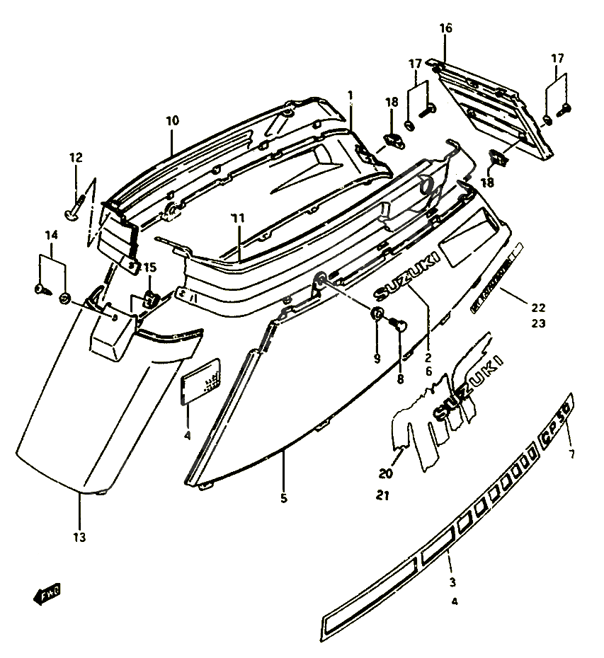 CARENAGES ARRIERE POUR SUZUKI CP 50 1985 POUR SUZUKI CPCP50CHF 