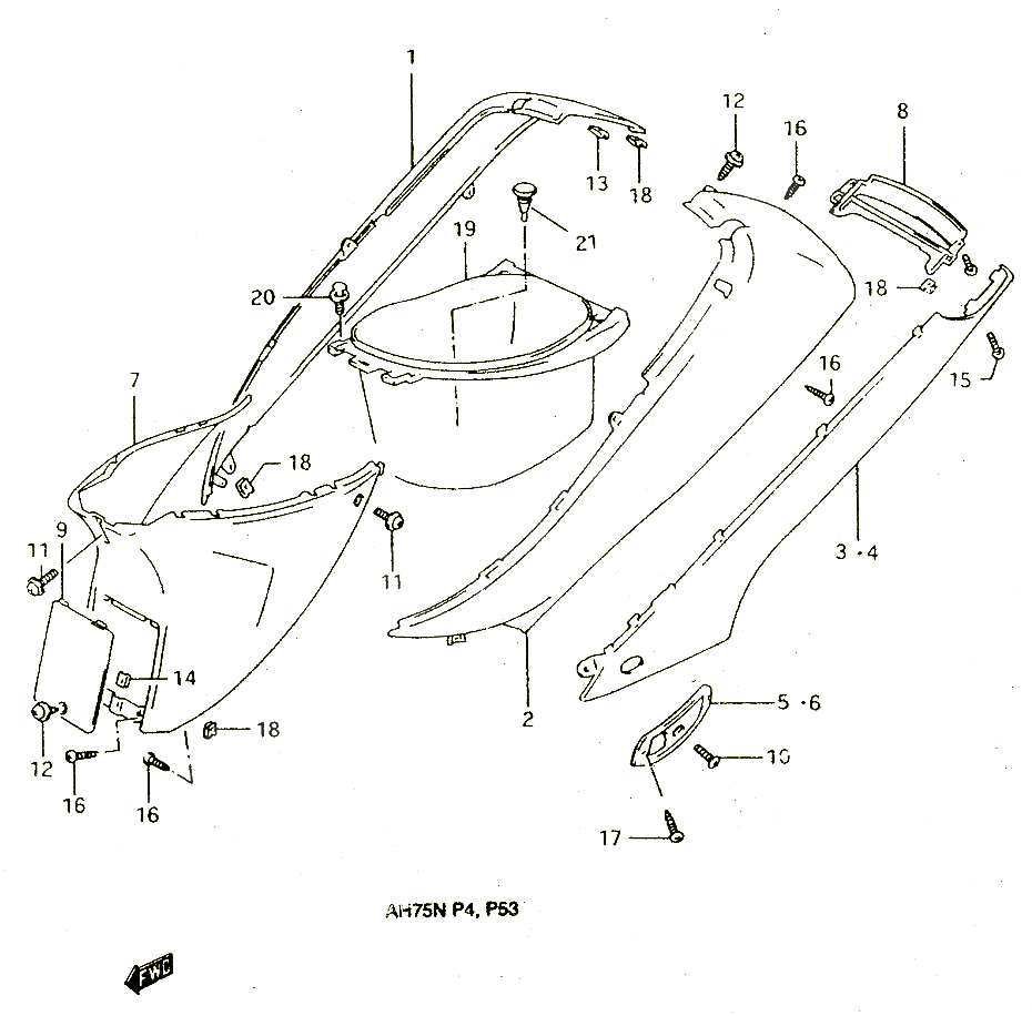 CARENAGES ARRIERE POUR SUZUKI ADDRESS 75 1992 POUR SUZUKI ADDRESSAH75N 