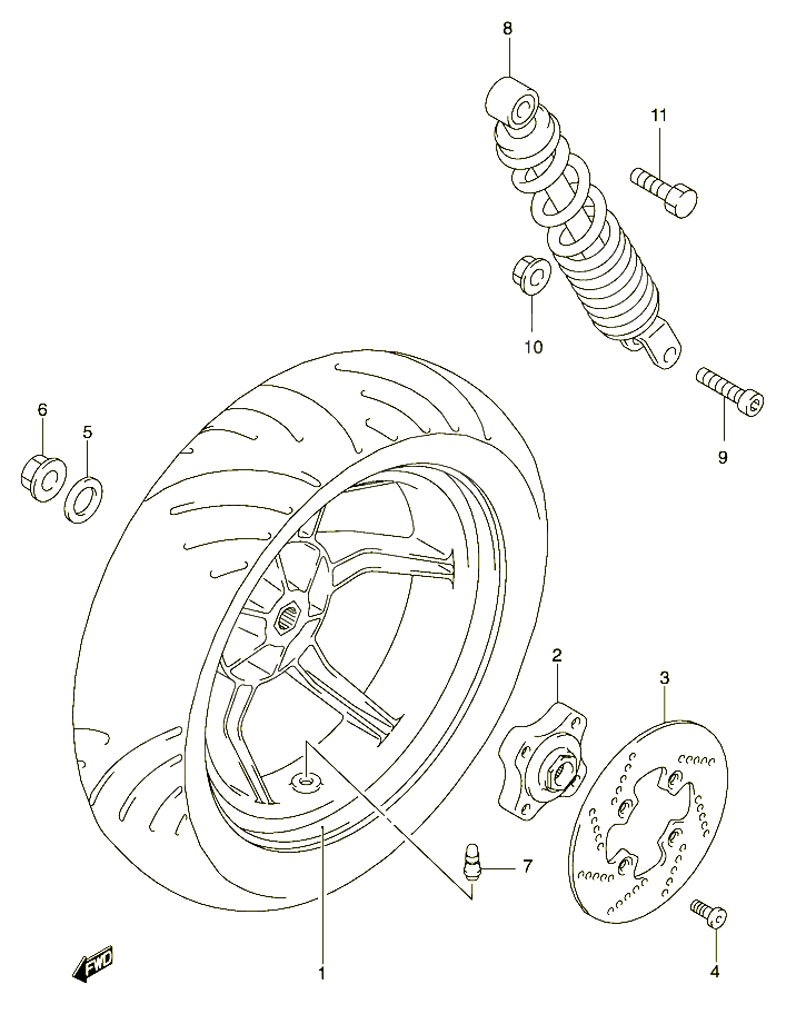 ROUE ARRIERE MODELE AY50WK4 POUR SUZUKI KATANA 50 2003 POUR SUZUKI KATANAAY50K1