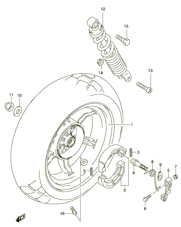 ROUE ARRIERE MODELE AY50 POUR SUZUKI KATANA 50 2003 POUR SUZUKI KATANAAY50K1