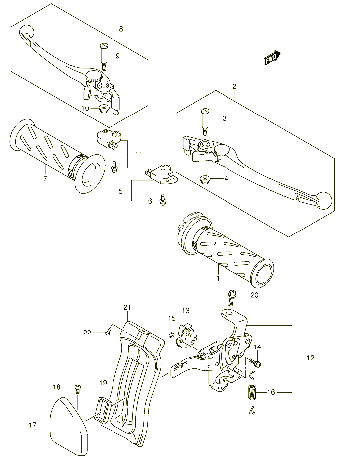 ENSEMBLE LEVIERS POIGNEES MODELE K5 POUR SUZUKI BURGMAN 650 2005 POUR BURGMAN 650 AN650AK4