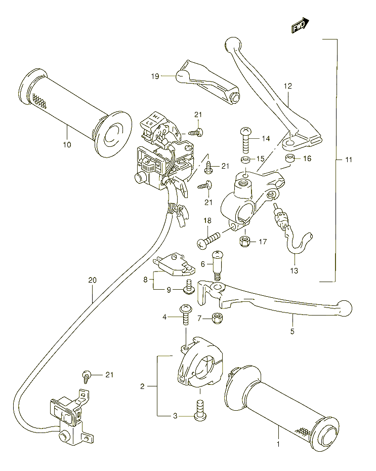 ENSEMBLE LEVIERS POIGNEES POUR SUZUKI BURGMAN 125 2000 POUR SUZUKI BURGMANAN125S