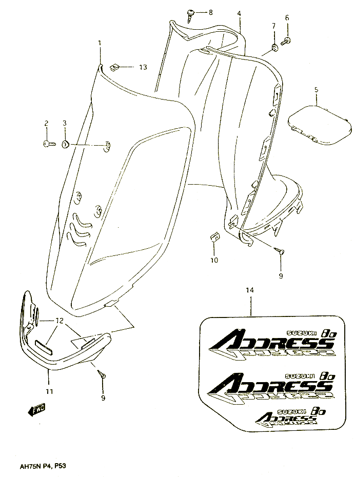 CARENAGES AVANT POUR SUZUKI ADDRESS 75 1992 POUR SUZUKI ADDRESSAH75N 