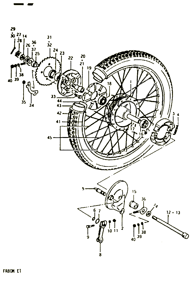 ROUE ARRIERE FR80B N POUR SUZUKI FR 80 1981 POUR FR 80 B FR80M