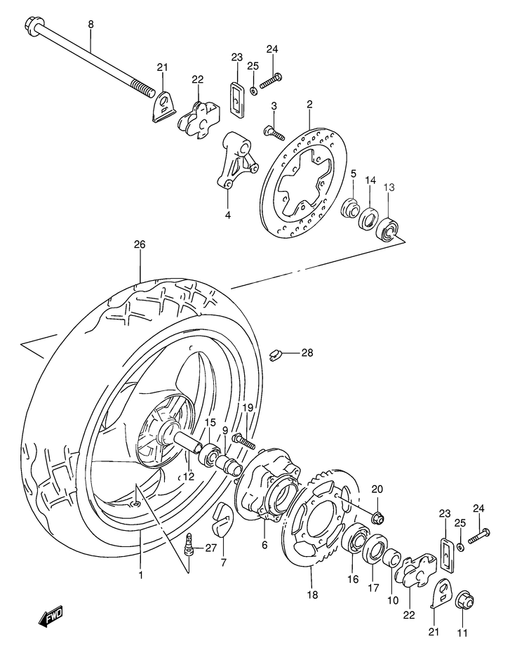 ROUE ARRIERE POUR BANDIT 600GSF600V GSF600SV GSF600UV GSF600SUV 1997