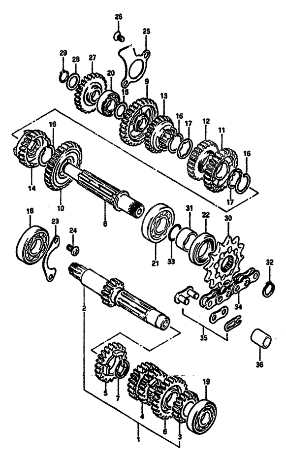 TRANSMISSION POUR RM 125RM125E 1984