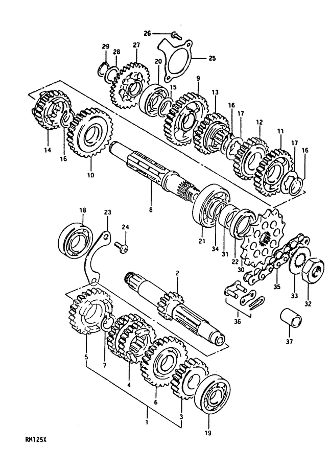 TRANSMISSION POUR RM 125RM125X 1981