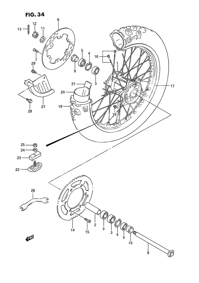 ROUE ARRIERE POUR RM 125RM125R 1994