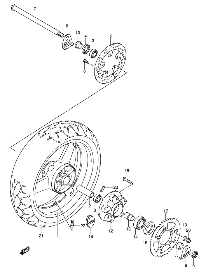 ROUE ARRIERE POUR SV 650 NSV650K3 2003