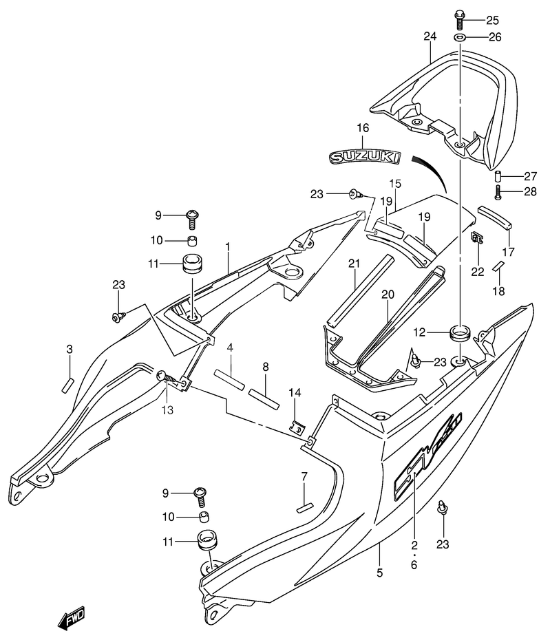 CARENAGE ARRIERE CAPOT DE SELLE POUR SV 650 NSV650UK6 2006