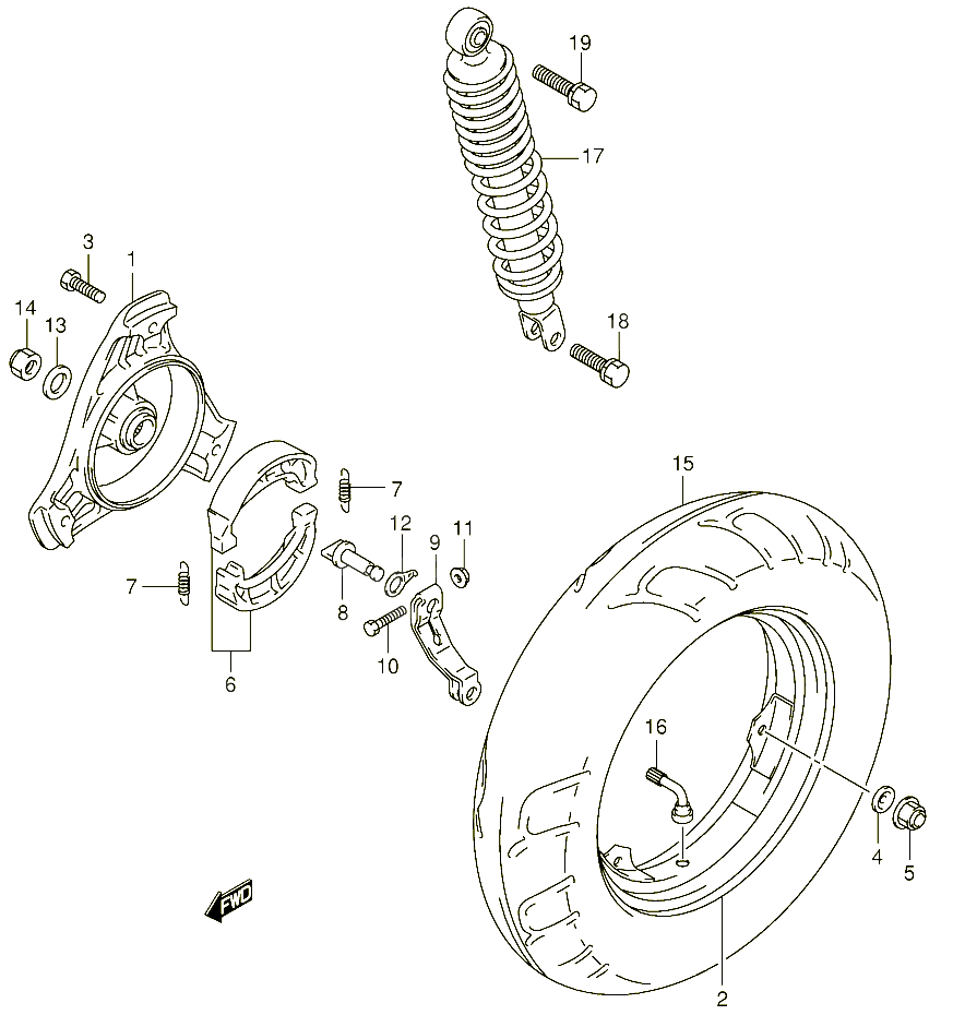 ROUE ARRIERE POUR SUZUKI UE 150 2001 POUR SUZUKI UEUE150CTK1