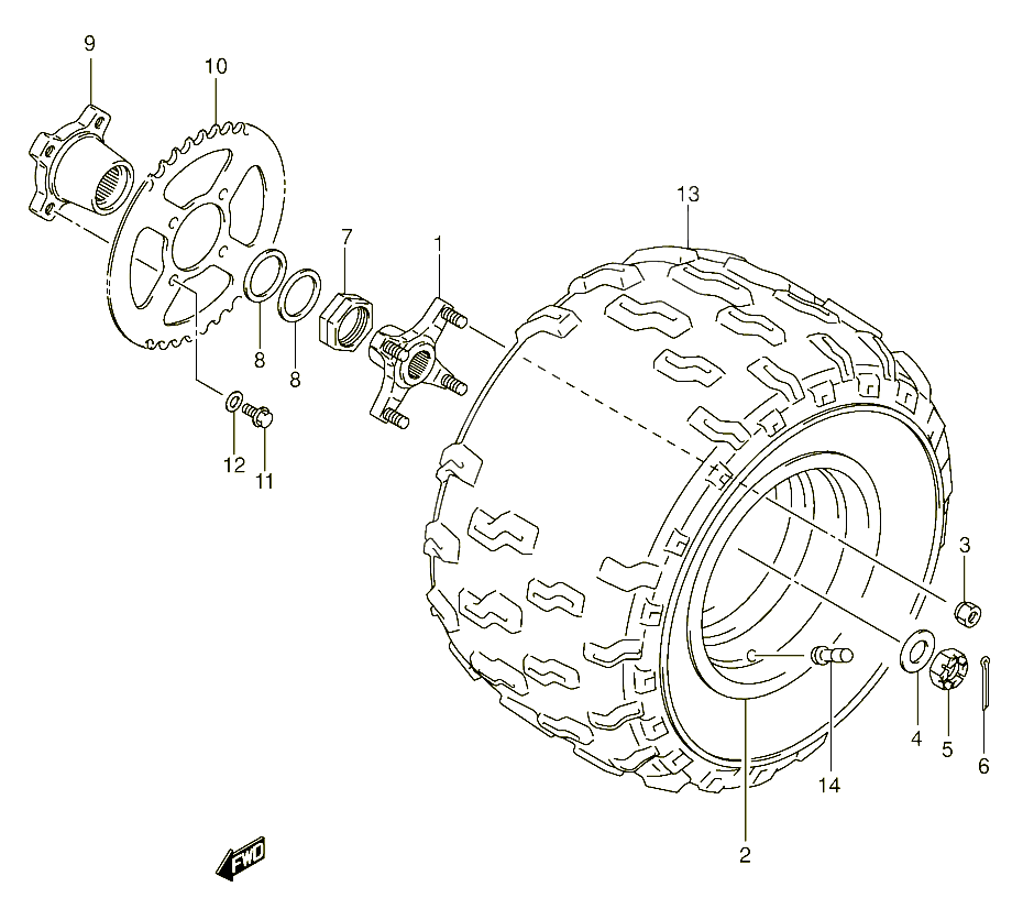 ROUE ARRIERE GAUCHE MODELE K4 POUR SUZUKI QUADSPORT 400 2005 POUR QUADSPORT Z400 LT Z400K5