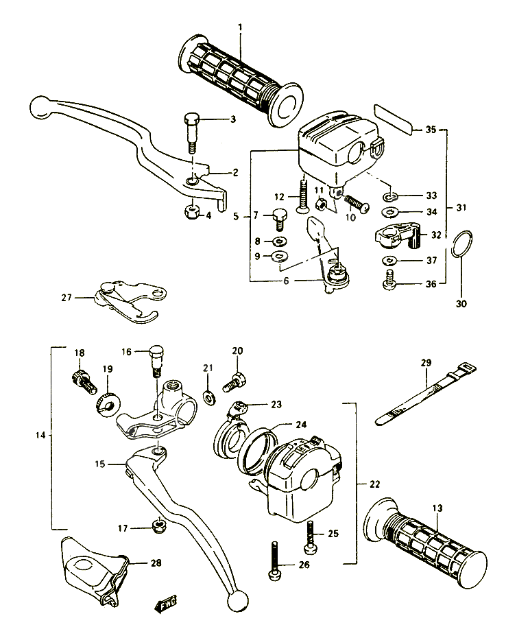 ENSEMBLE LEVIERS POIGNEES POUR SUZUKI OZARK 250 1997 POUR SUZUKI OZARKLT F250V 