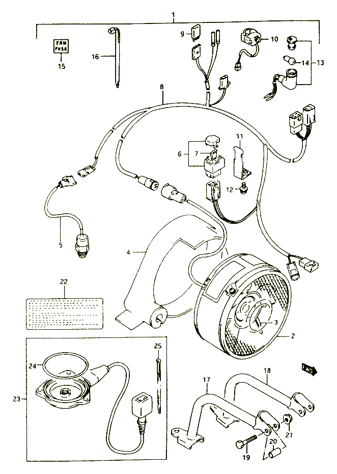 VENTILATEUR DE REFROIDISSEMENT OPTIONNEL POUR SUZUKI OZARK 250 1997 POUR SUZUKI OZARKLT F250V 