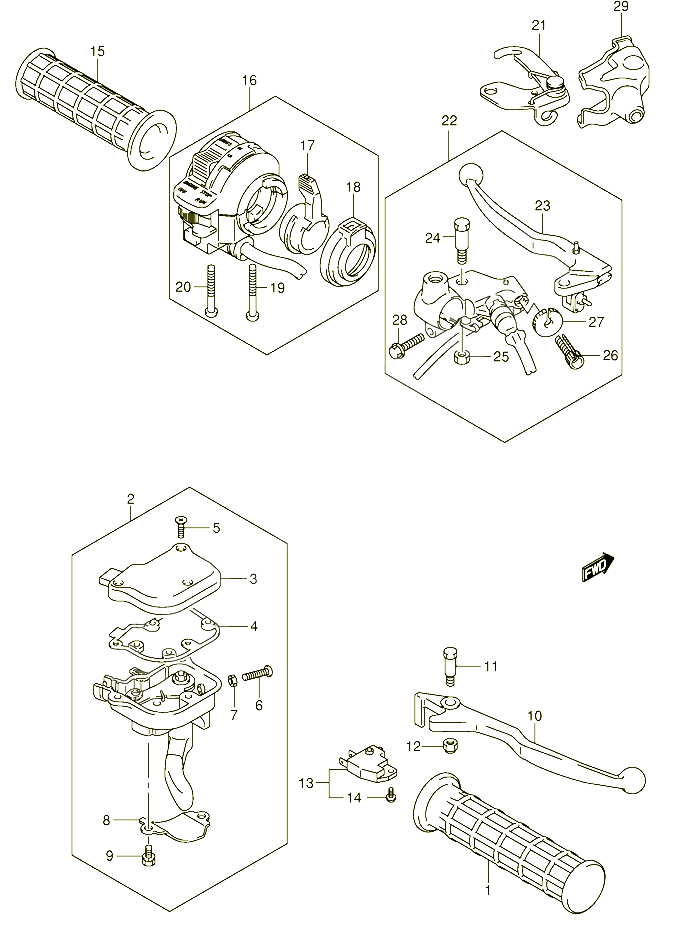 LEVIERS POIGNEES MODEL K5 K6 K7 K8 POUR SUZUKI QUADSPORT 250 2005 POUR SUZUKI QUADSPORTLT Z250K4