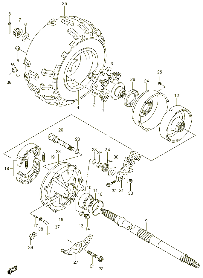 ROUE ARRIERE DROITE POUR SUZUKI QUADSPORT 250 2005 POUR SUZUKI QUADSPORTLT Z250K4