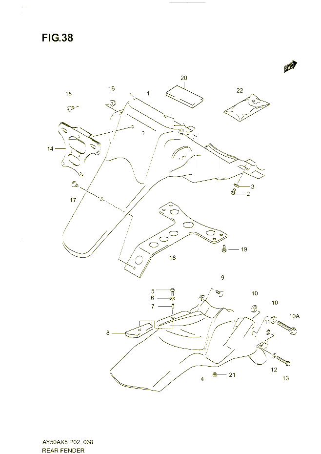 GARDE BOUE ARRIERE POUR SUZUKI KATANA 50 2005 POUR SUZUKI KATANAAY50AK5 