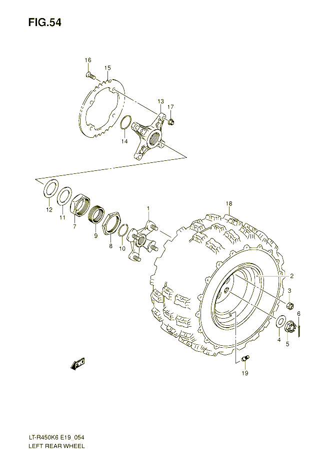 ROUE ARRIERE GAUCHE MODEL K6 K7 POUR SUZUKI QUADRACER 450 2010 POUR SUZUKI QUADRACERLT R450K6