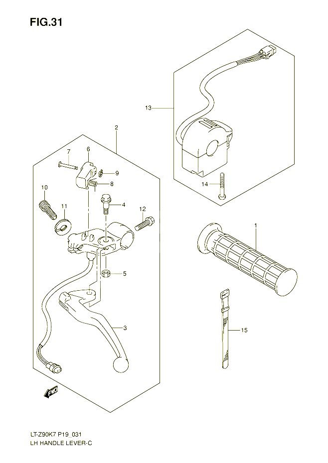 ENSEMBLE LEVIER POIGNEE GAUCHE POUR SUZUKI QUADSPORT 90 2009 POUR SUZUKI QUADSPORTLT Z90K7