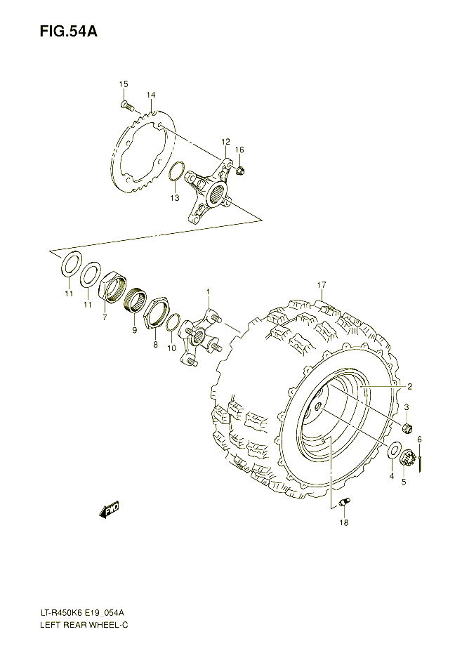 ROUE ARRIERE GAUCHE MODEL K8 K9 L0 POUR SUZUKI QUADRACER 450 2010 POUR SUZUKI QUADRACERLT R450K6
