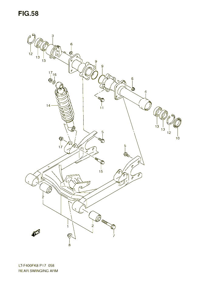 BRAS OSCILLANT ARRIERE POUR SUZUKI EIGER 400 2009 POUR KINGQUAD 400 4WD LT F400FK9