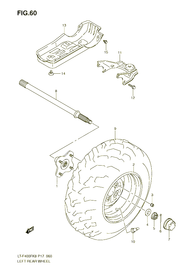 ROUE ARRIERE GAUCHE POUR SUZUKI EIGER 400 2009 POUR KINGQUAD 400 4WD LT F400FK9