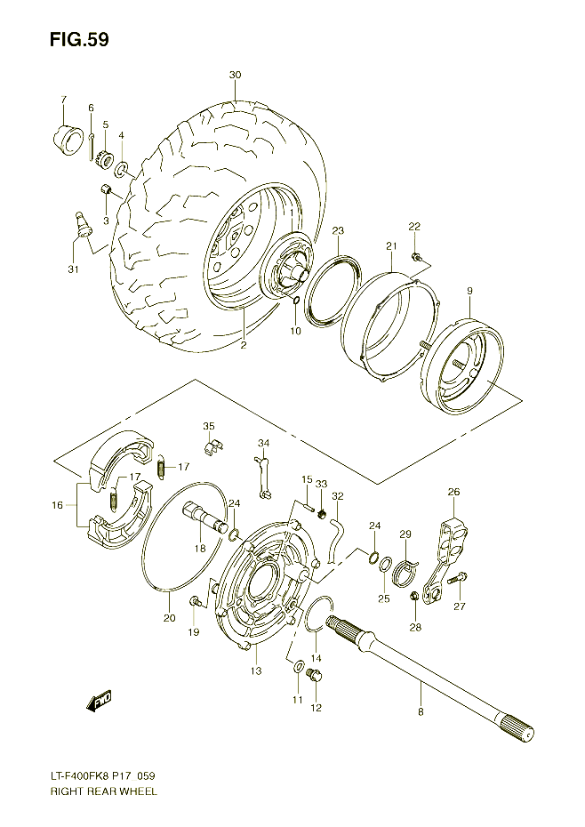 ROUE ARRIERE DROITE POUR SUZUKI EIGER 400 2009 POUR KINGQUAD 400 4WD LT F400FK9