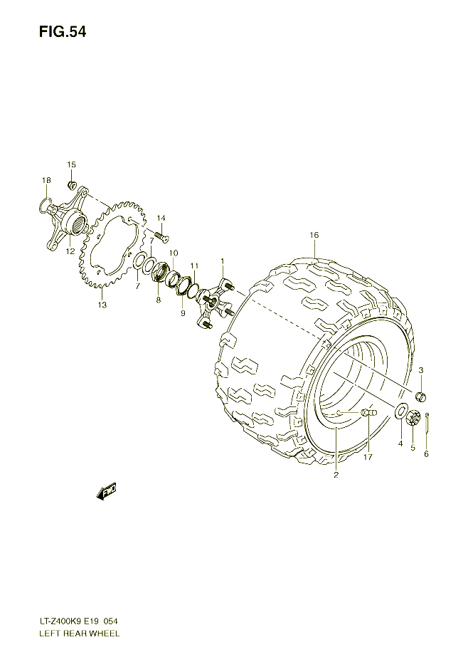 ROUE ARRIERE GAUCHE POUR SUZUKI QUADSPORT 400 2009 POUR SUZUKI QUADSPORTLT Z400K9