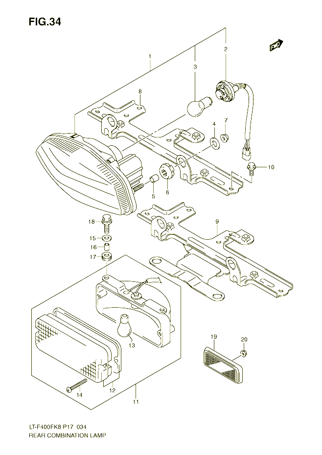 FEU ARRIERE POUR SUZUKI EIGER 400 2009 POUR KINGQUAD 400 4WD LT F400FK9