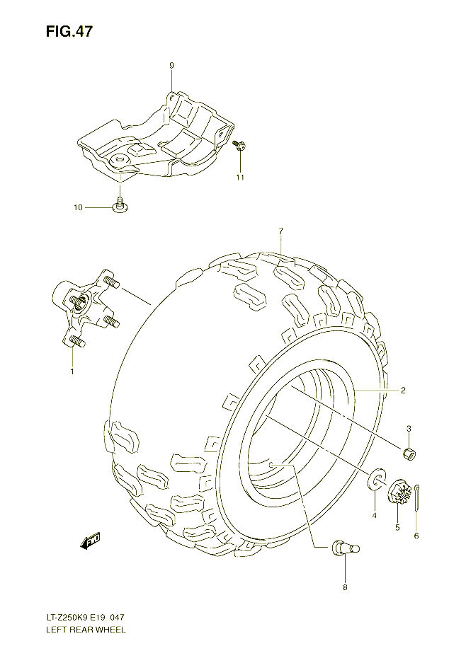 ROUE ARRIERE GAUCHE POUR SUZUKI QUADSPORT 250 2010 POUR SUZUKI QUADSPORTLT Z250K9