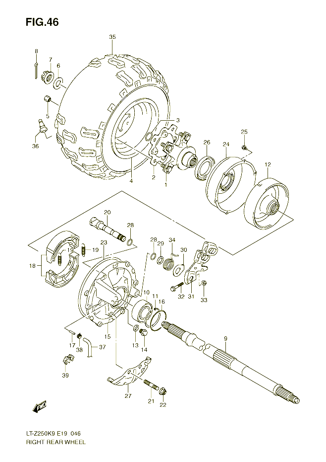 ROUE ARRIERE DROITE POUR SUZUKI QUADSPORT 250 2010 POUR SUZUKI QUADSPORTLT Z250K9