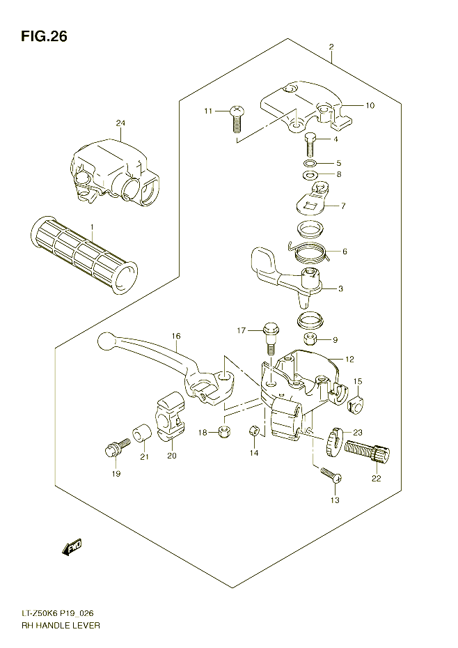 ENSEMBLE LEVIER POIGNEE DROITE POUR SUZUKI QUADSPORT 50 2012 POUR SUZUKI QUADSPORTLT Z50K7