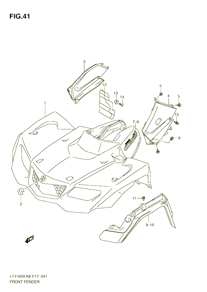 GARDE BOUE AVANT LT F400FK8 POUR SUZUKI EIGER 400 2009 POUR KINGQUAD 400 4WD LT F400FK9