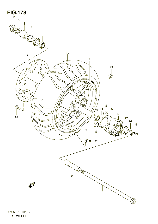 ROUE ARRIERE AN650L1 E19 POUR SUZUKI BURGMAN 650 2011 POUR BURGMAN 650 AN650AL1