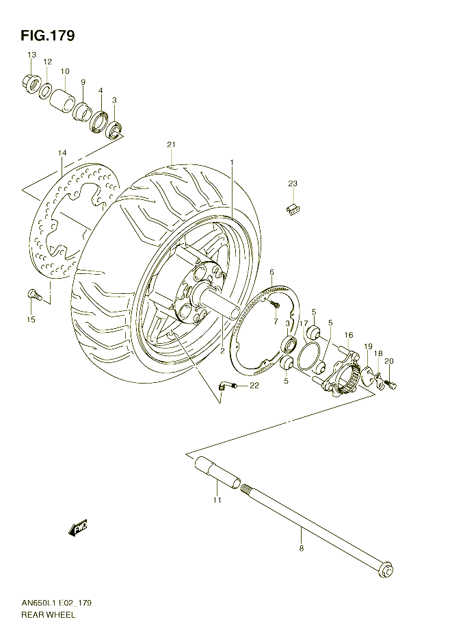 ROUE ARRIERE AN650AL1 E2 POUR SUZUKI BURGMAN 650 2011 POUR BURGMAN 650 AN650AL1