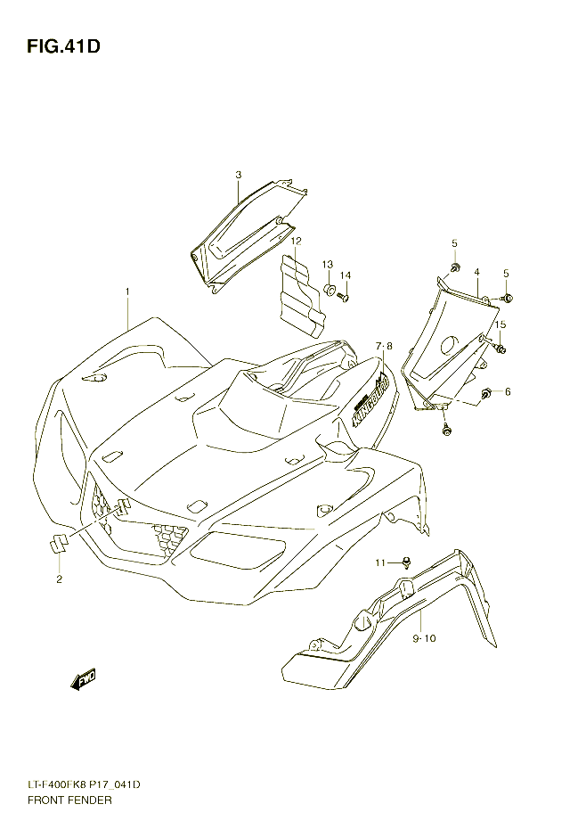 GARDE BOUE AVANT LT F400FL0 P24 POUR SUZUKI EIGER 400 2009 POUR KINGQUAD 400 4WD LT F400FK9